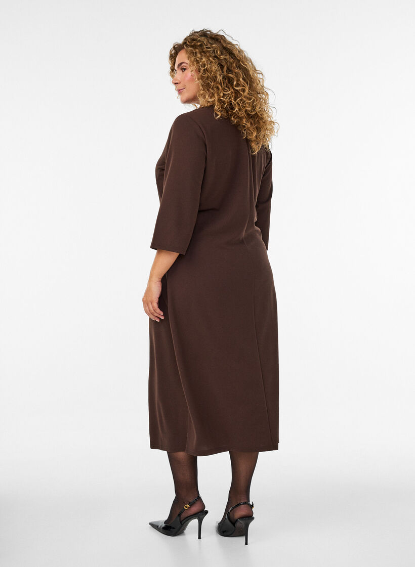 Jersey dress with draping and decorative buckle, Brown, Model image number 1