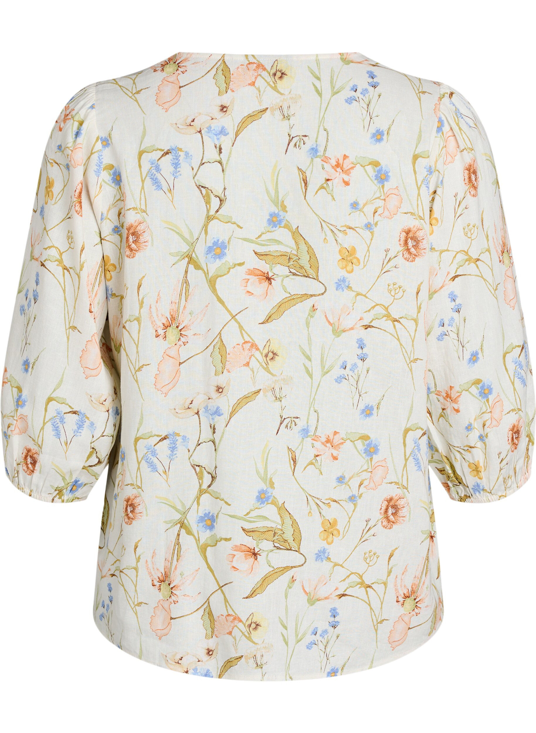 Zizzifashion Shirt blouse in linen and viscose with 3/4-sleeves, Vanilla, Packshot image number 1