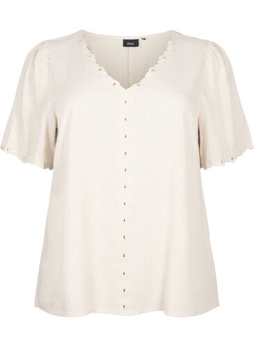 Viscose-Linen Mix Blouse with Embroidery, Moonbeam, Packshot image number 0