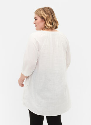 3/4 sleeve tunic in cotton, Bright White, Model image number 1