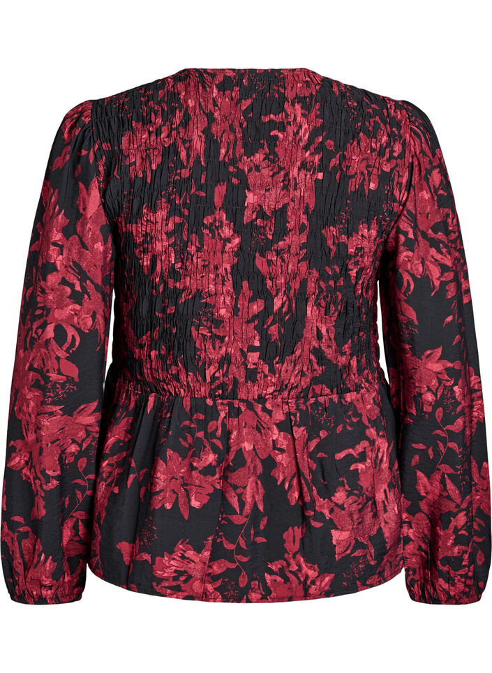 Blouse with smock and long sleeves, Black, Packshot image number 1