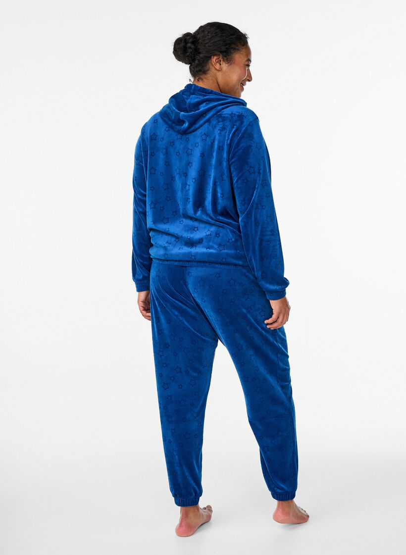 Velour trousers with embossed pattern, Blue, Model image number 1