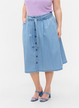 Loose denim skirt with buttons, Light blue denim, Model image number 1