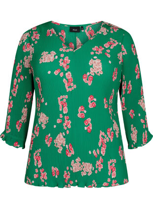 Pleated top with 3/4 sleeves, Jolly Green Flower, Packshot image number 0