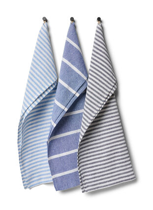 3-pack striped cotton tea towel, 3-Pack Blue, Packshot image number 0