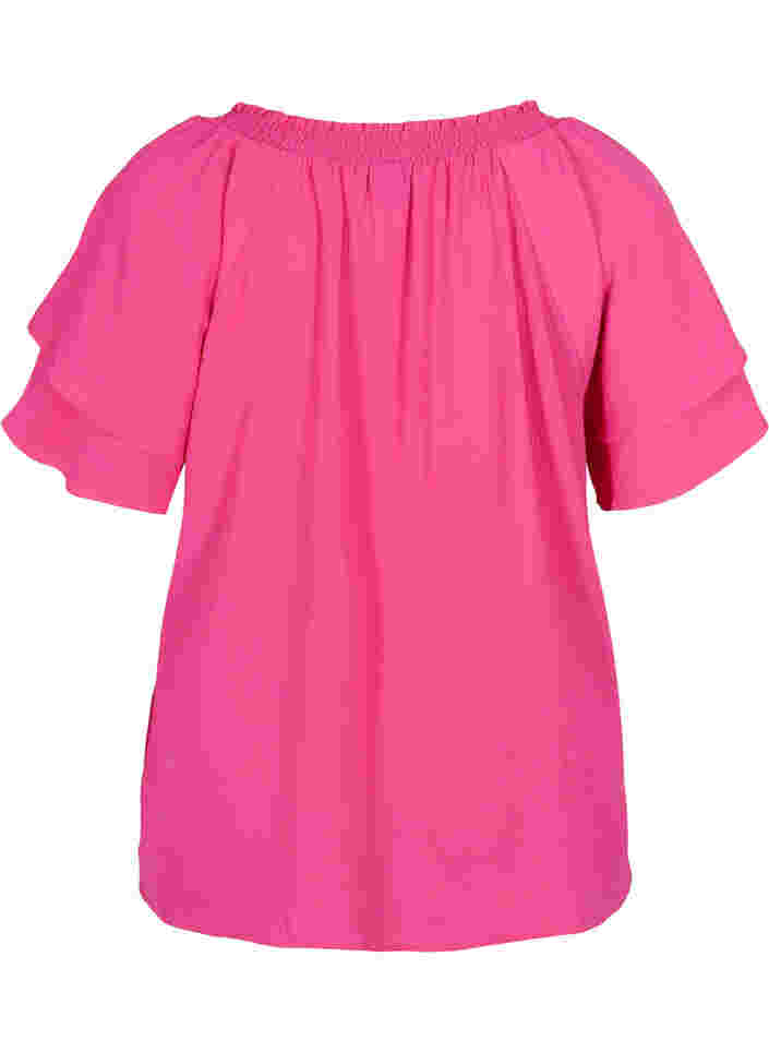 Short-sleeved v-neck blouse, Fuchsia Purple, Packshot image number 1