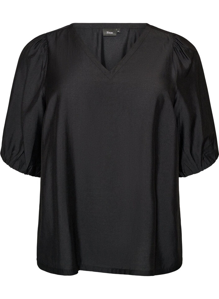 Viscose blouse with V-neck, Black, Packshot image number 0