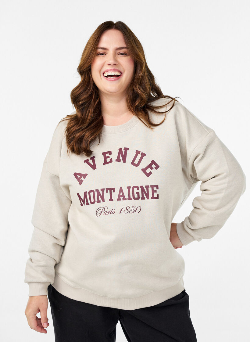 Sweatshirt with front text, Beige, Model image number 0