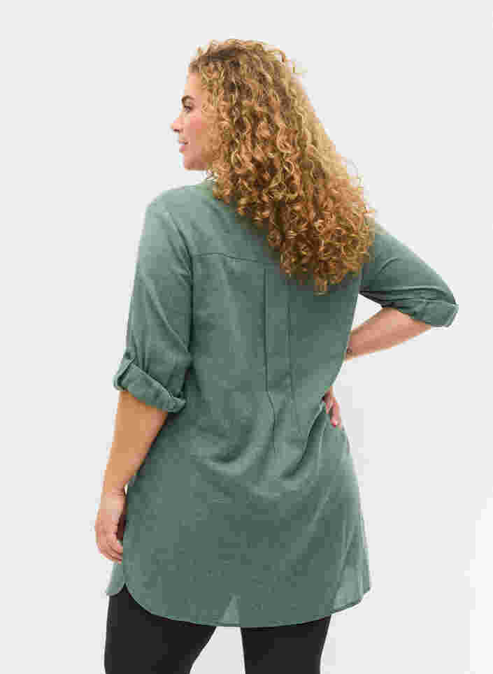 Long shirt with 3/4 sleeves and v-neckline, Balsam Green, Model image number 1