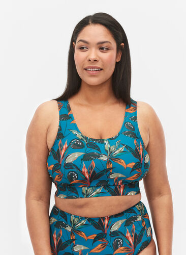 Bikini top with a round neckline, Leaf Print, Model image number 0