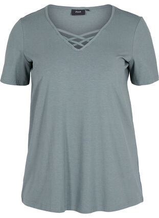 Short sleeve t-shirt with v-neckline, Balsam Green, Packshot image number 0