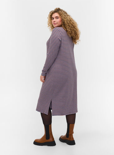 Striped dress with slits, Mahogany/Navy Stripe, Model image number 1