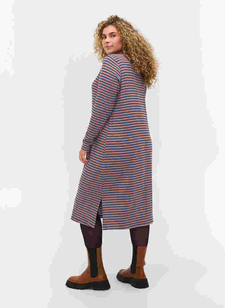 Striped dress with slits, Mahogany/Navy Stripe, Model image number 1