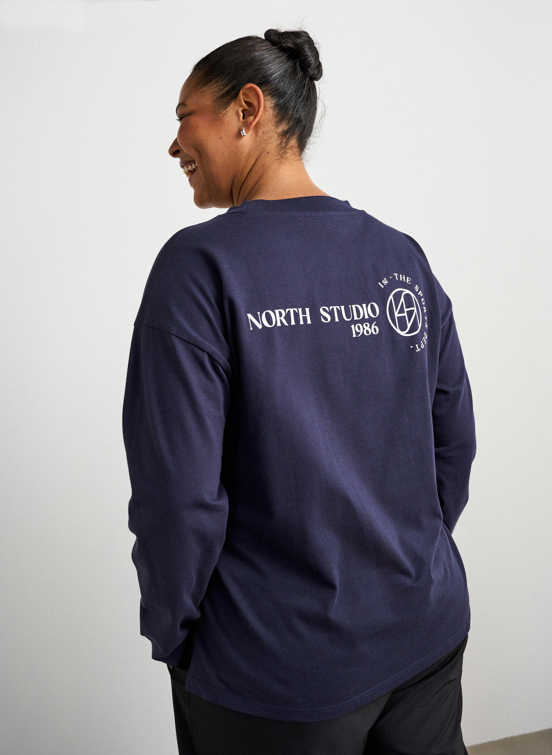ZizzifashionLong-sleeved jersey blouse with text print, Blue, Model image number 2