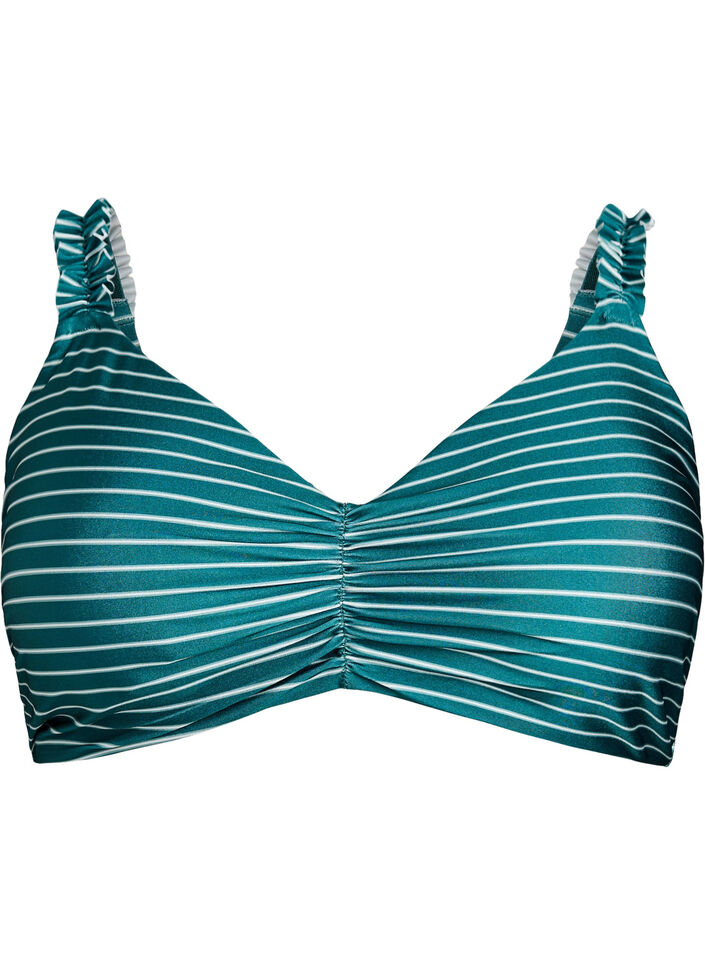 Striped bikini top with removable padding, Green, Packshot image number 0