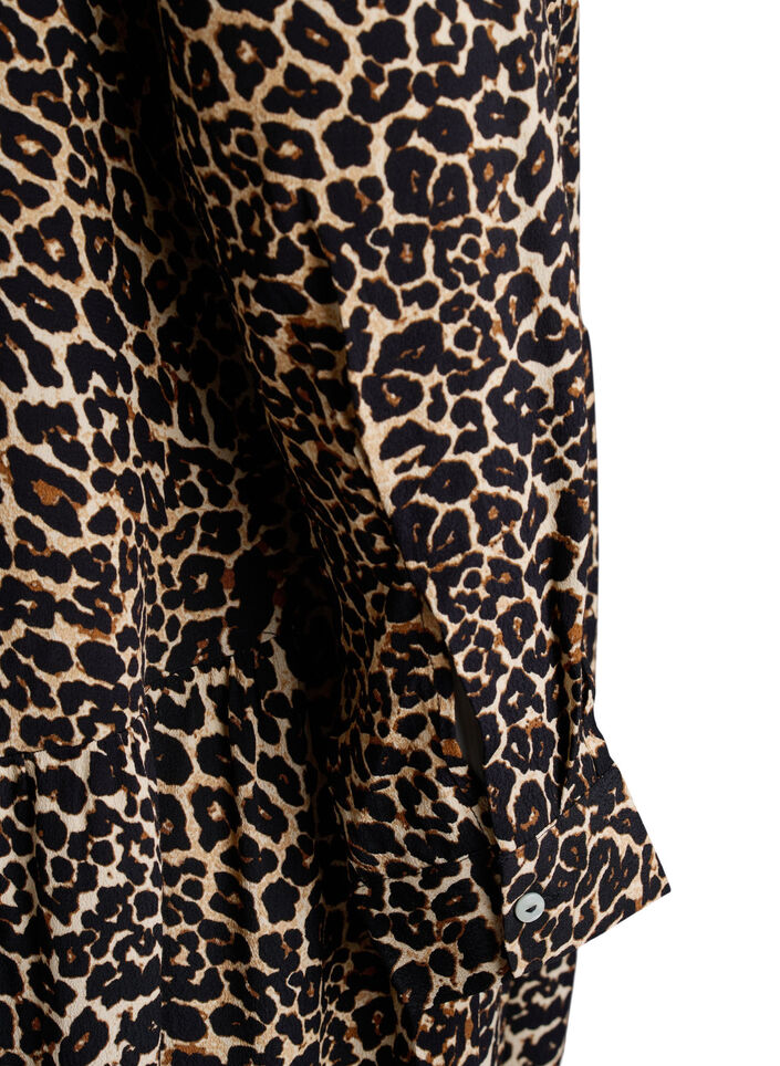 Printed viscose midi dress with long sleeves, Brown, Packshot image number 3