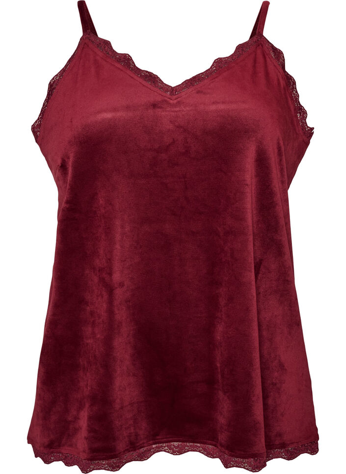Velour top with lace trim, Red, Packshot image number 0
