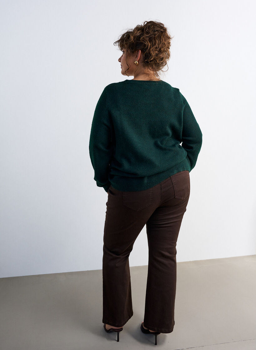 Knitted blouse with glitter bow, Green, Model image number 2