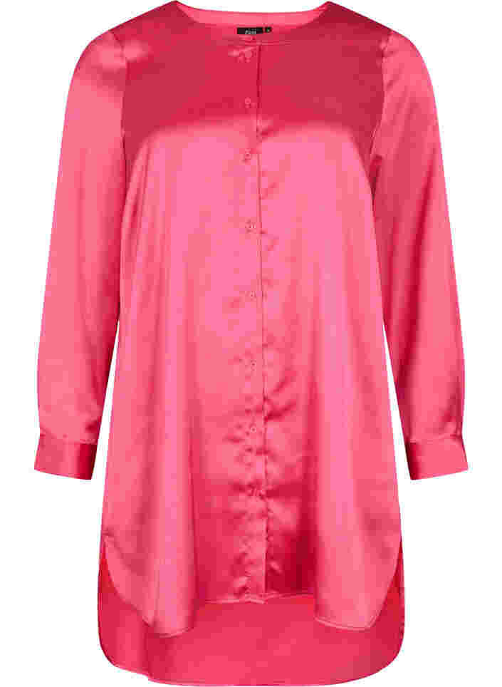 Long shiny shirt with slit, Pink Flambé, Packshot image number 0