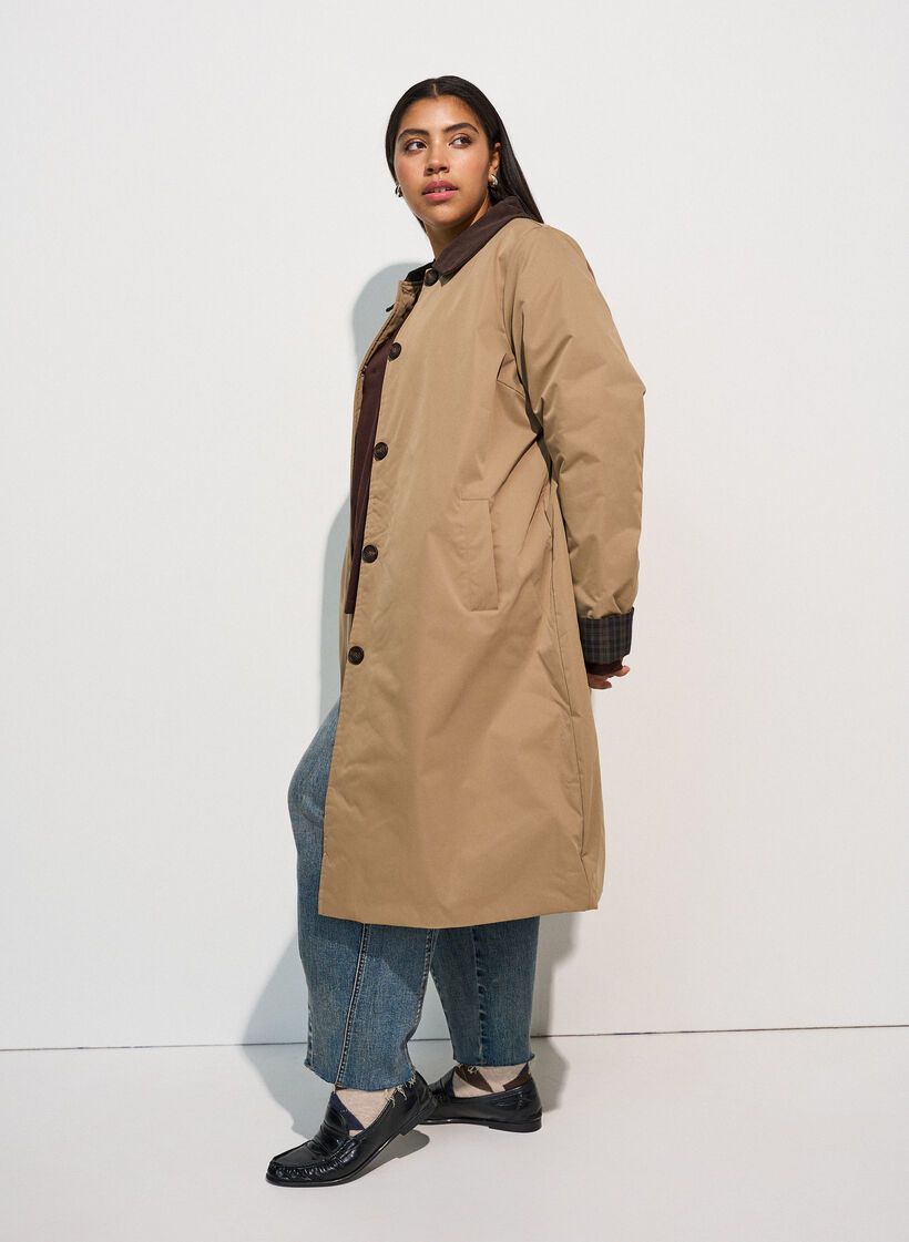 Mid-length jacket with corduroy collar, Beige, Model