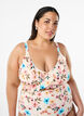 Floral bikini top with ruffle details, Beige, Model image number 0