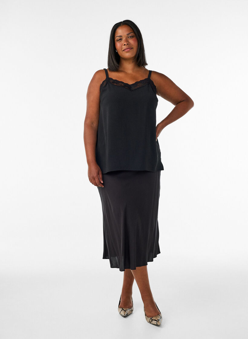 Viscose skirt with an elasticated waist, Black, Model image number 1