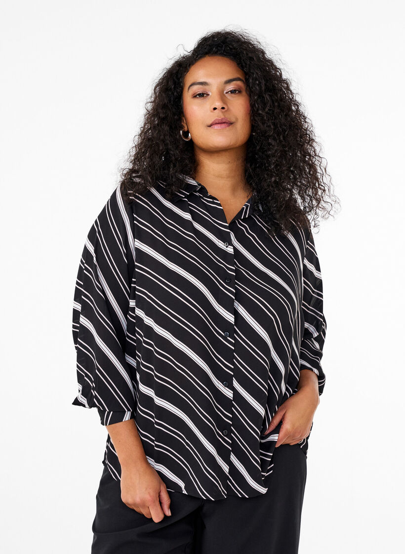 Striped shirt with long sleeves, Black Stripe, Model image number 0