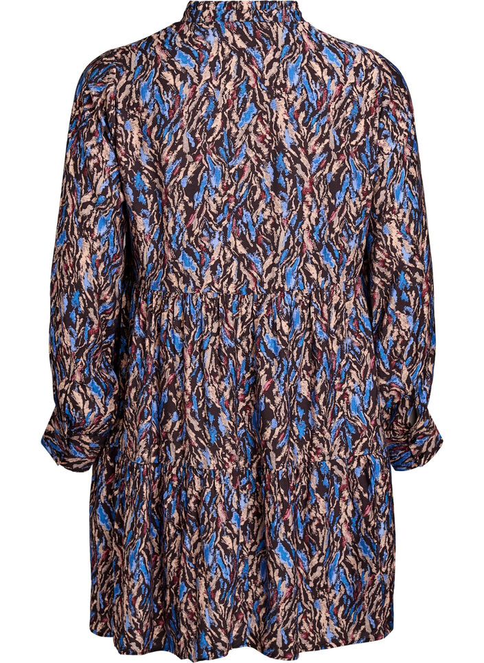 A-line dress with a ruffle collar, Blue, Packshot image number 1