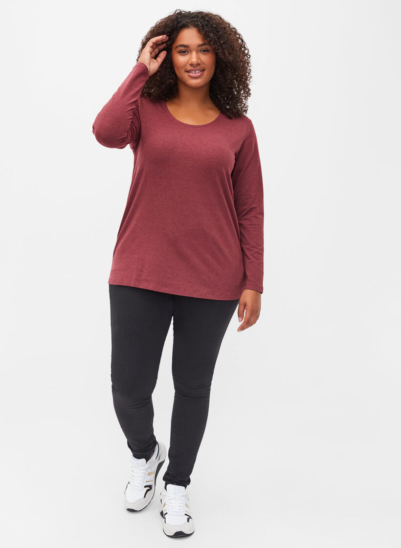 Basic blouse with long sleeves, Cabernet Melange, Model image number 2