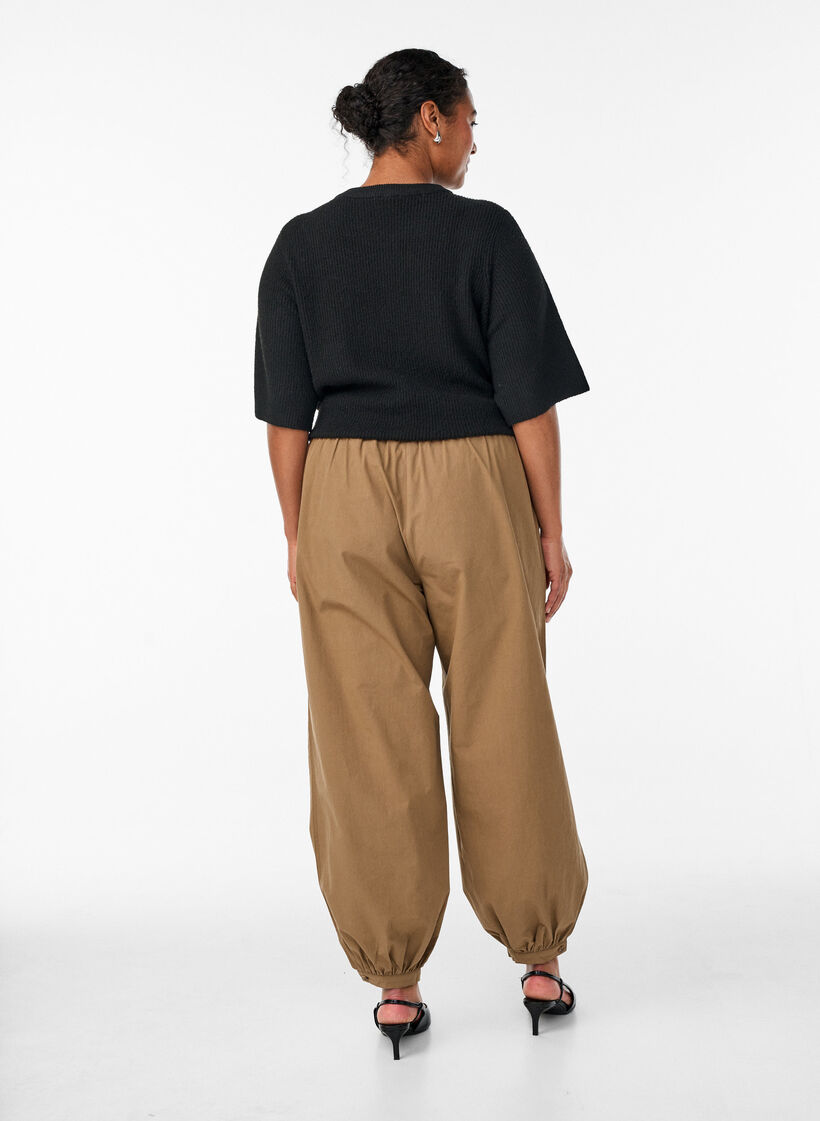 High-waisted cotton balloon trousers, Brown, Model image number 1
