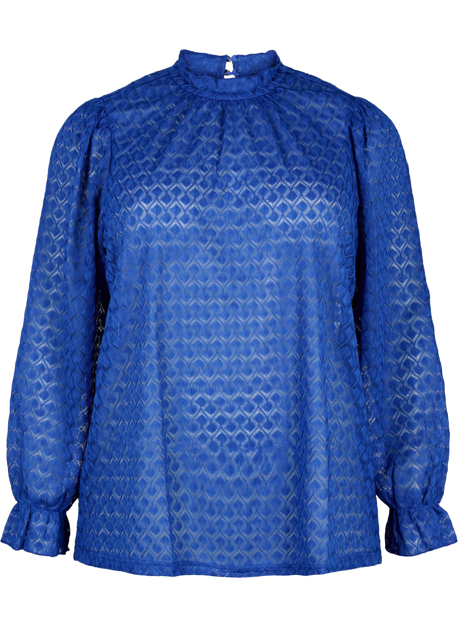 Zizzifashion Long-sleeved blouse with patterned texture, Deep Ultramarine, Packshot image number 0
