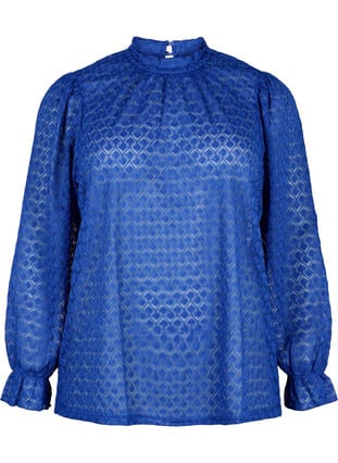 Long-sleeved blouse with patterned texture, Deep Ultramarine, Packshot image number 0