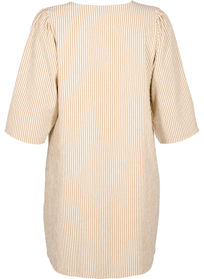 Striped dress with 3/4 sleeves, Camel Stripe, Packshot image number 1