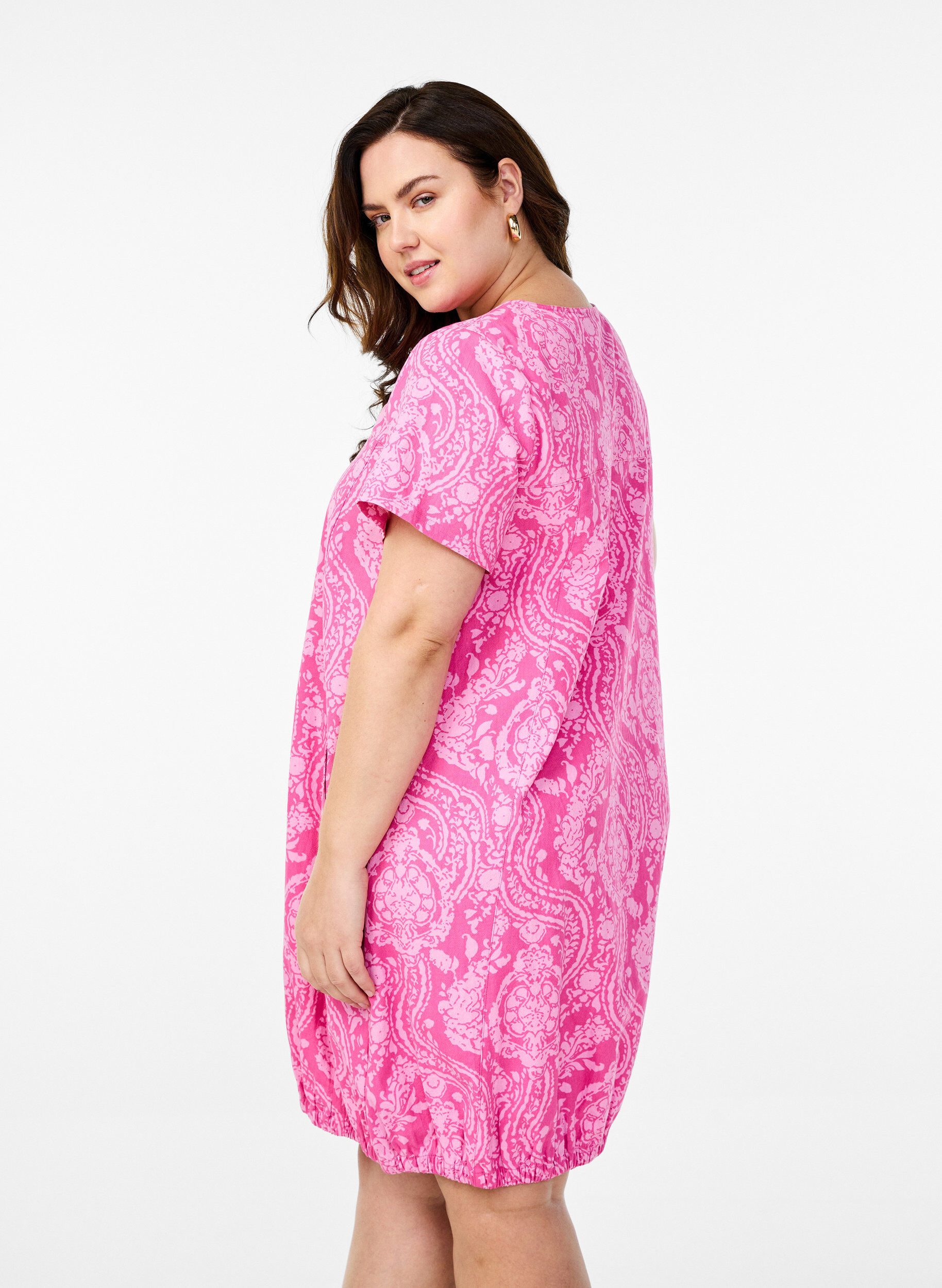 ZizzifashionShort-sleeved cotton dress with print, Pink, Model image number 2