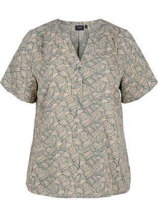 Printed blouse with short sleeves, Green Graphic , Packshot image number 0