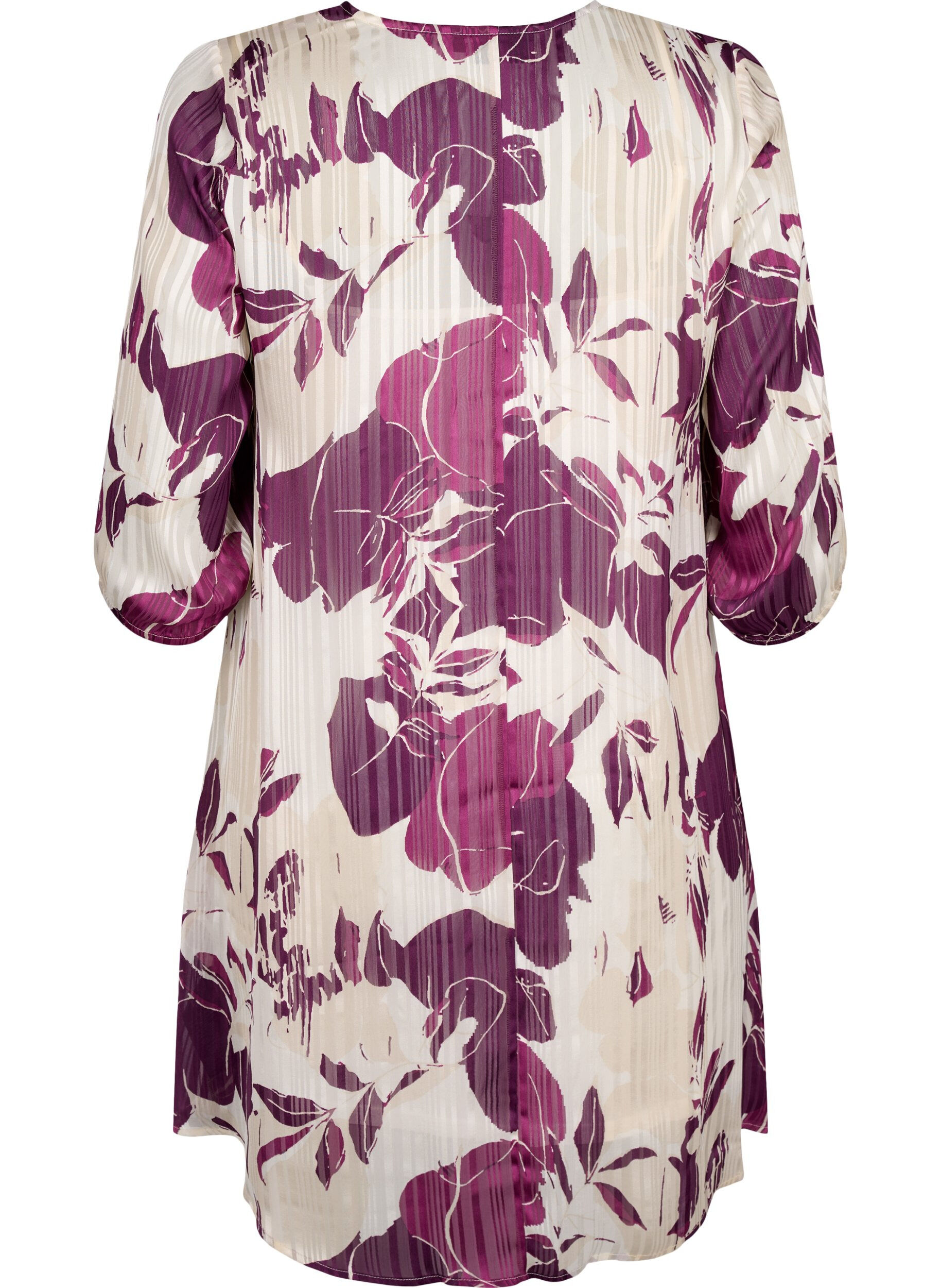 Zizzifashion Printed dress with v-neck and 3/4 sleeves, D.Purple Graphic AOP, Packshot image number 1