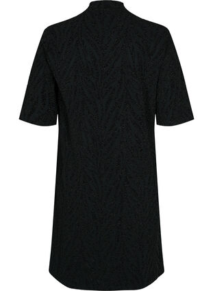 Patterned dress with glitter and short sleeves, Black/Black Lurex, Packshot image number 1