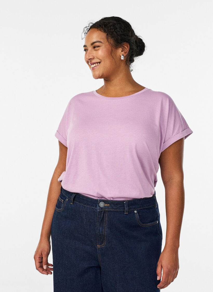 Short-sleeved cotton blend t-shirt, Purple, Model image number 0