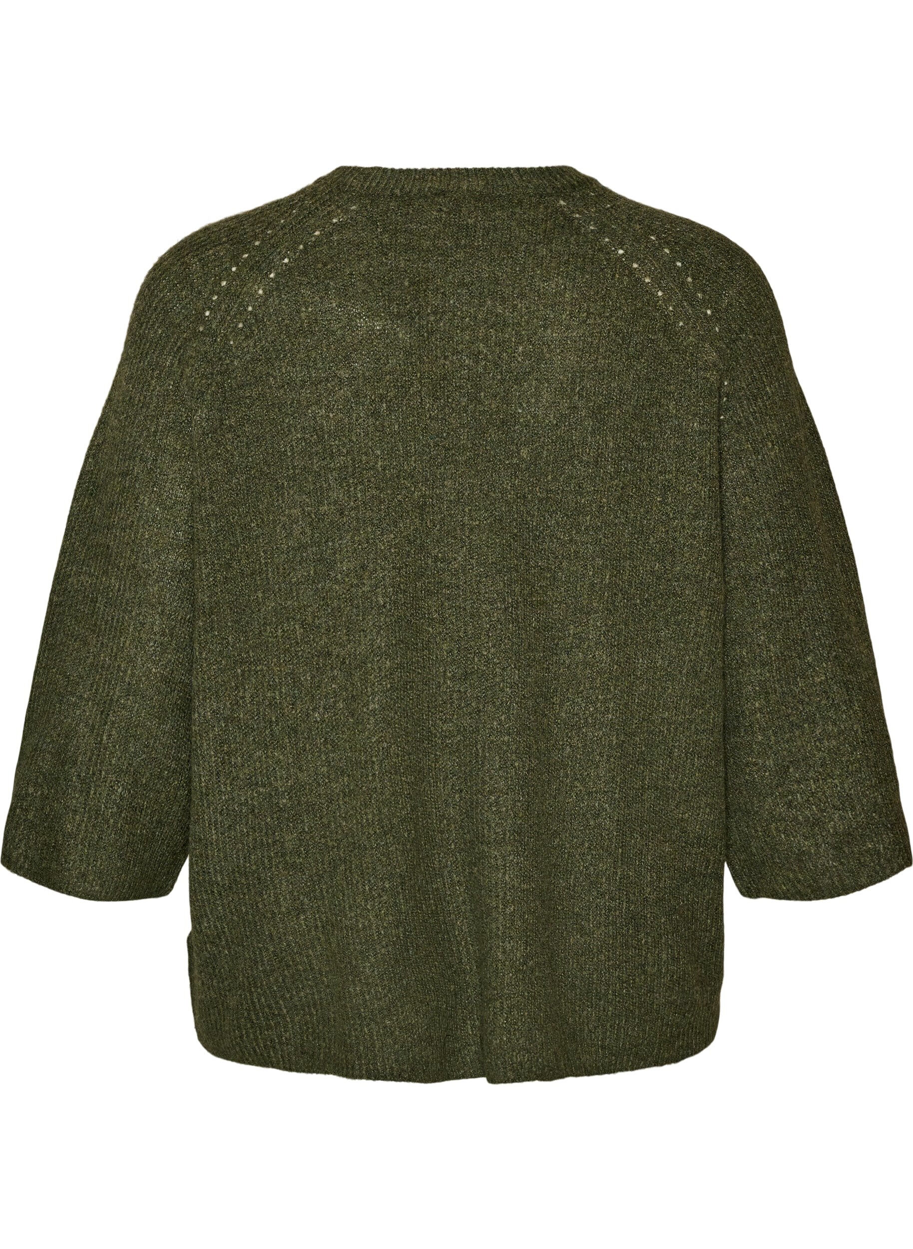ZizzifashionRibbed jumper with 3/4 sleeves, Green, Packshot image number 1