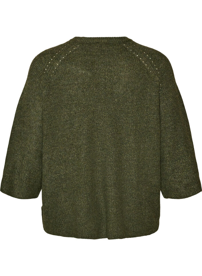 Ribbed jumper with 3/4 sleeves, Green, Packshot image number 1