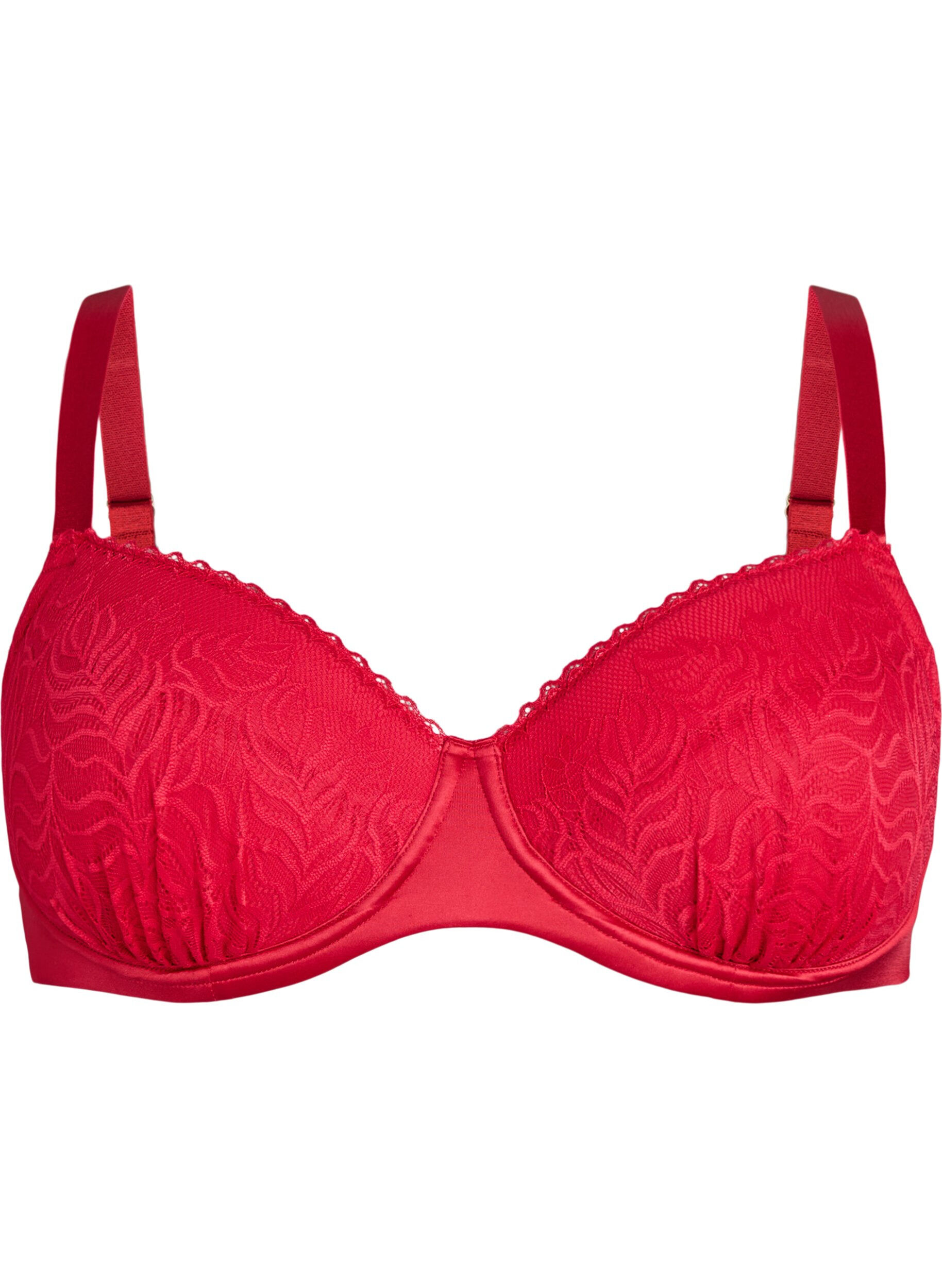 Zizzifashion Padded bra with shiny microfibre and lace cups, Red, Packshot image number 0