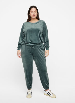Long-sleeved velour blouse with tie detail, Balsam Green, Model image number 2