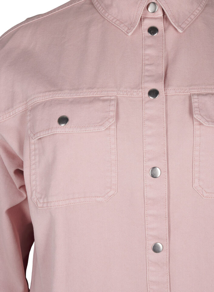 Solid-colored denim shirt with chest pockets, Pale Mauve, Packshot image number 2