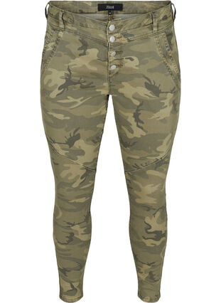 Close-fitting trousers with camouflage print, Camouflage, Packshot image number 0