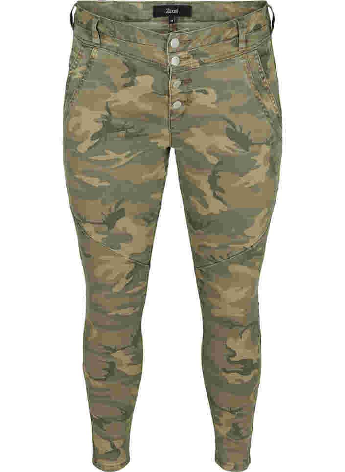 Close-fitting trousers with camouflage print, Camouflage, Packshot image number 0