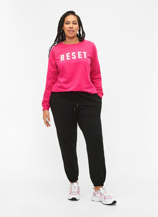 Sweatshirt with text, Fuchsia P. W. Reset, Model image number 2