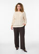 Knitted top with eyelet embroidery and 3/4 sleeves, Beige, Model image number 1