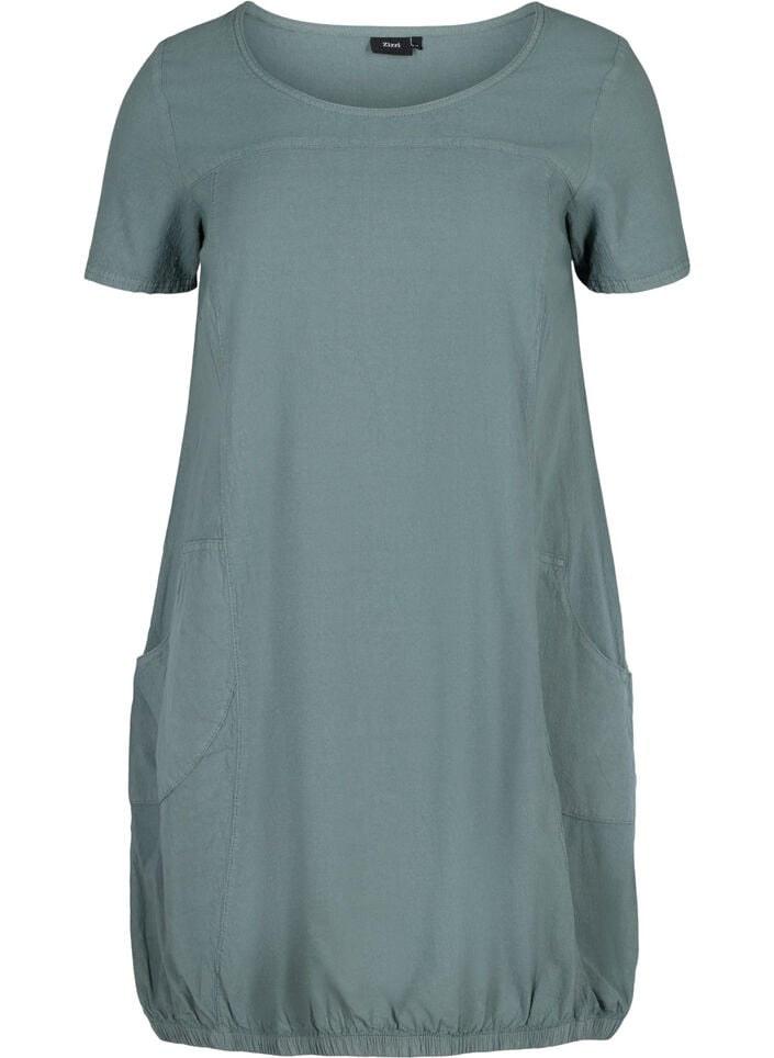 Short-sleeved cotton dress, Green, Packshot image number 0