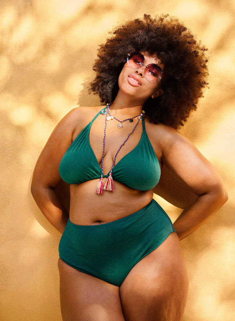Glitter bikini briefs with a high waist, Green, Image image number 0