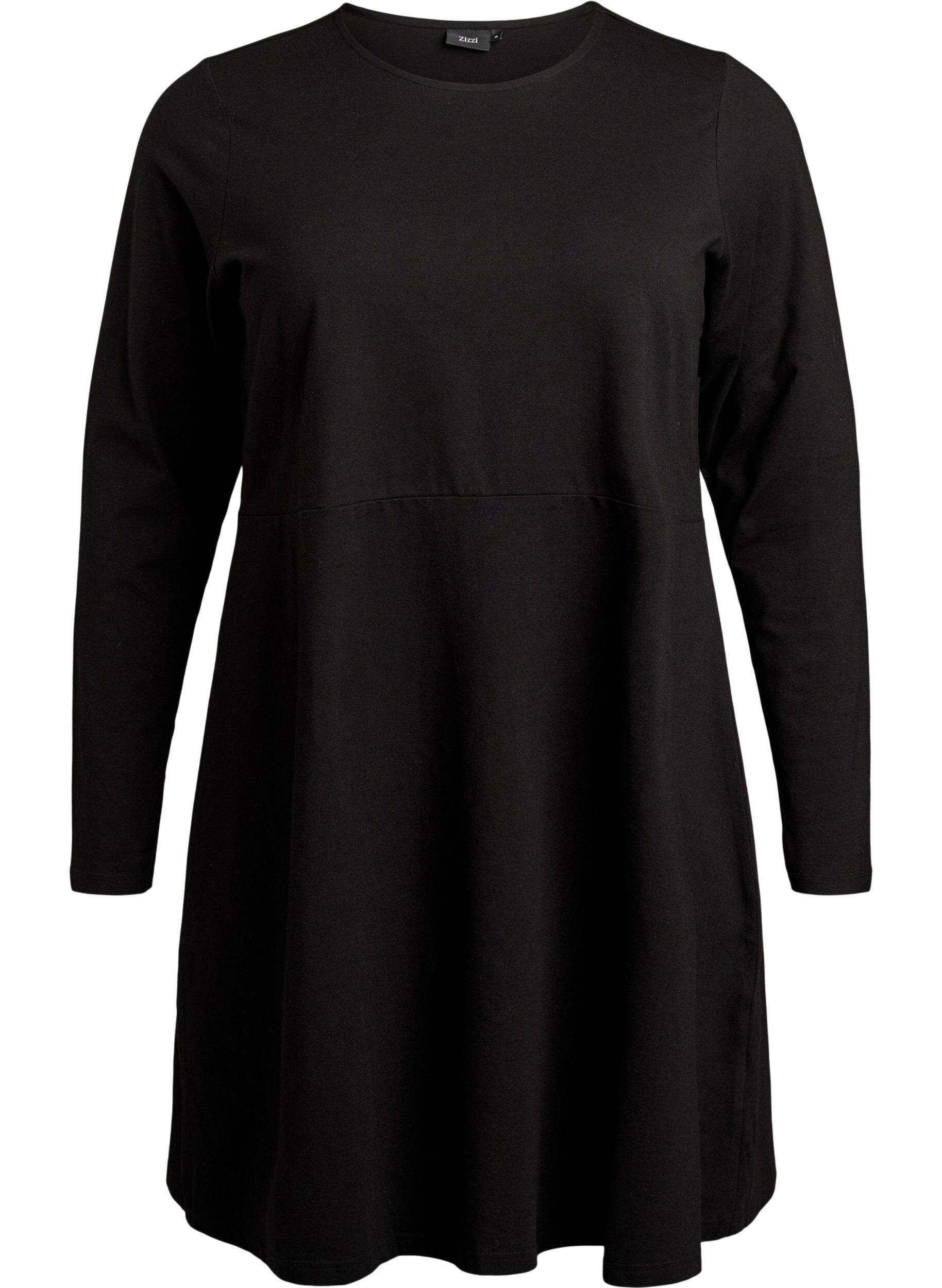 Zizzifashion Long-sleeved dress with round neck, Black, Packshot image number 0